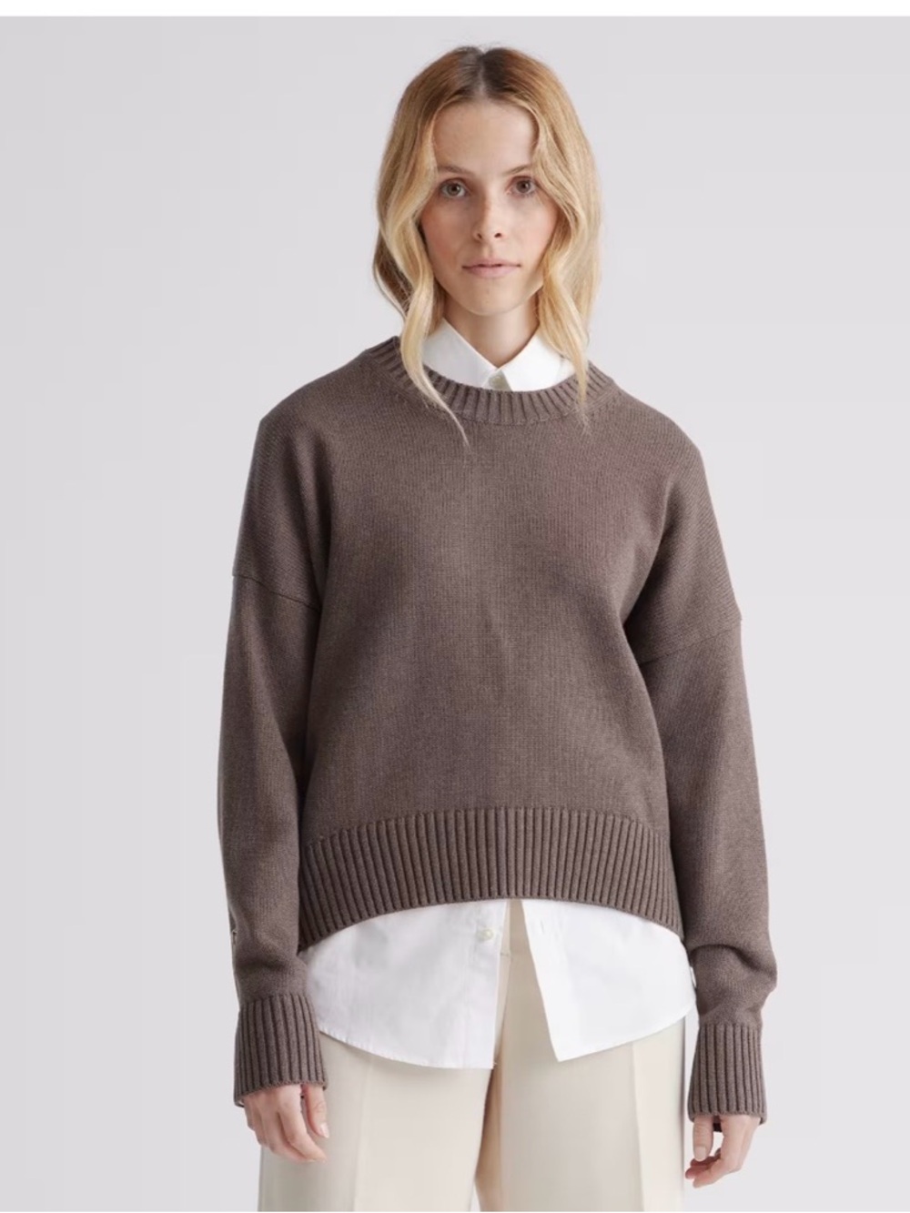 Quince Heather Brown 100% Organic Cotton Boyfriend Crewneck Sweater